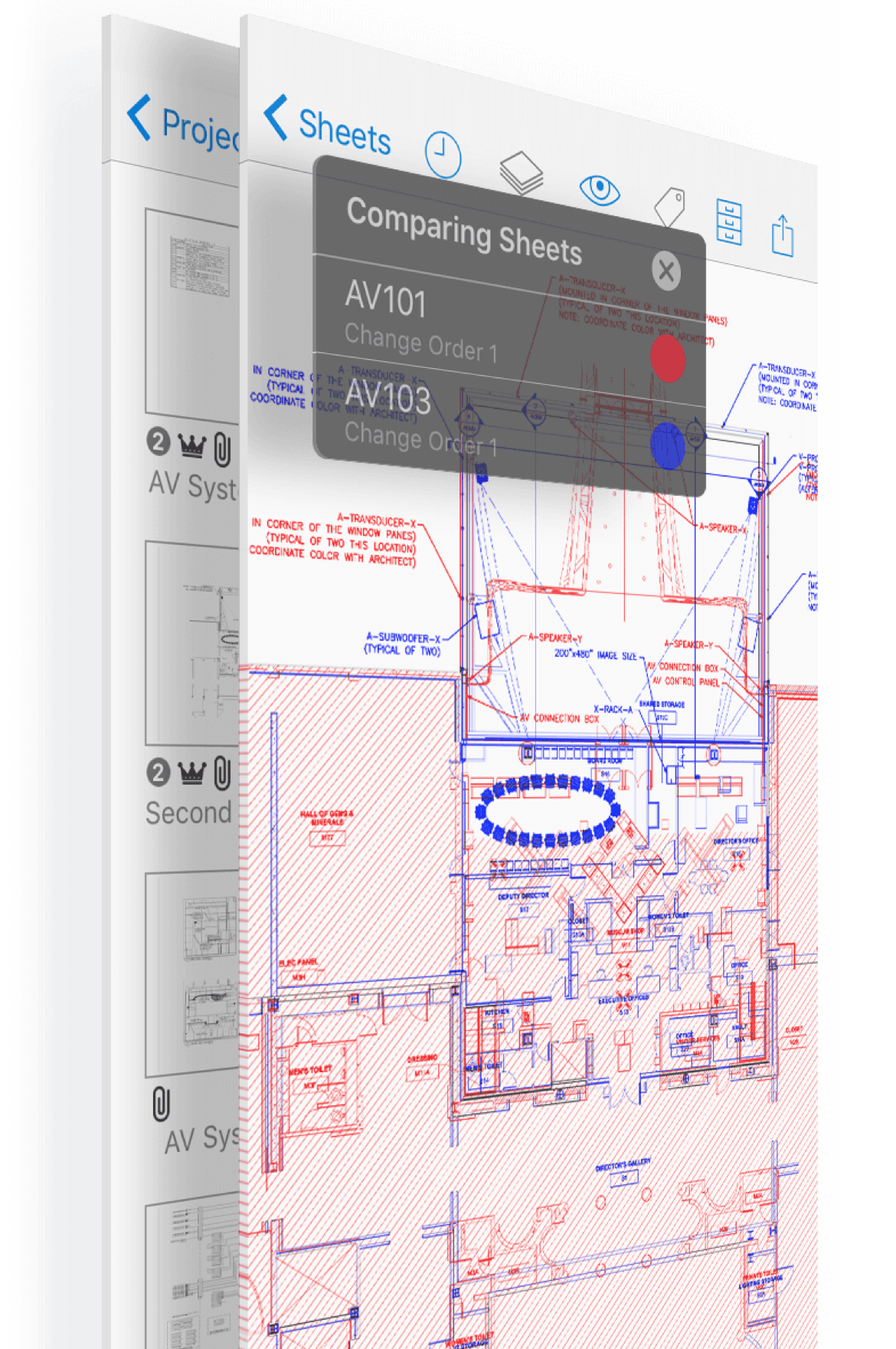 Compare two versions of the same construction plans